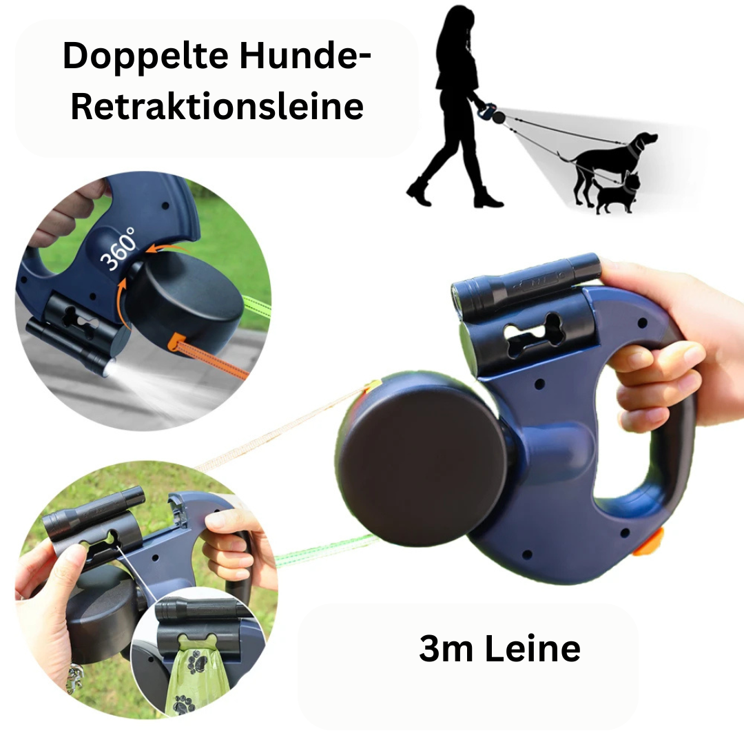Doppelte einziehbare Hundeleine mit Licht
