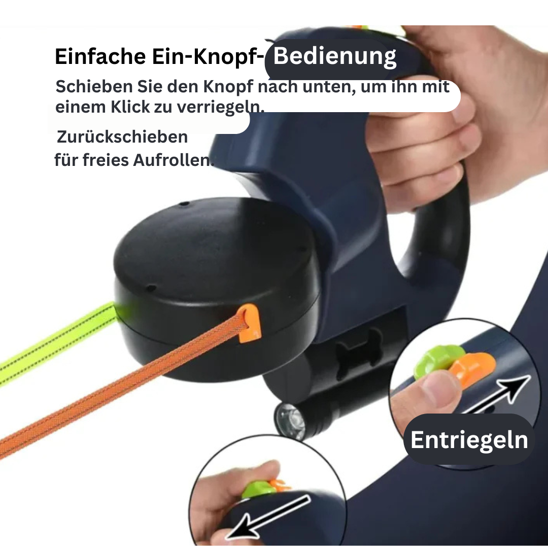 Doppelte einziehbare Hundeleine mit Licht